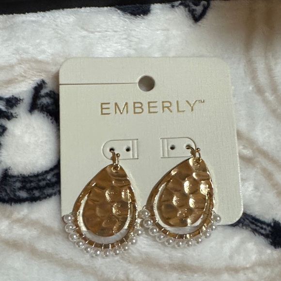 Emberly Gold and White Teardrop Earrings - Picture 4 of 6